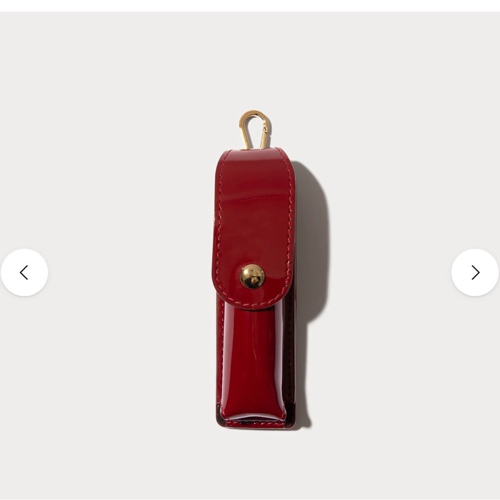 Bandolier Red Patent Leather Lipstick Case with Gold Hardware